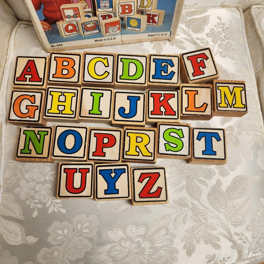 Vintage TootsieToy Wood blocks ABC & Words Set Of 22 W/ Original Box